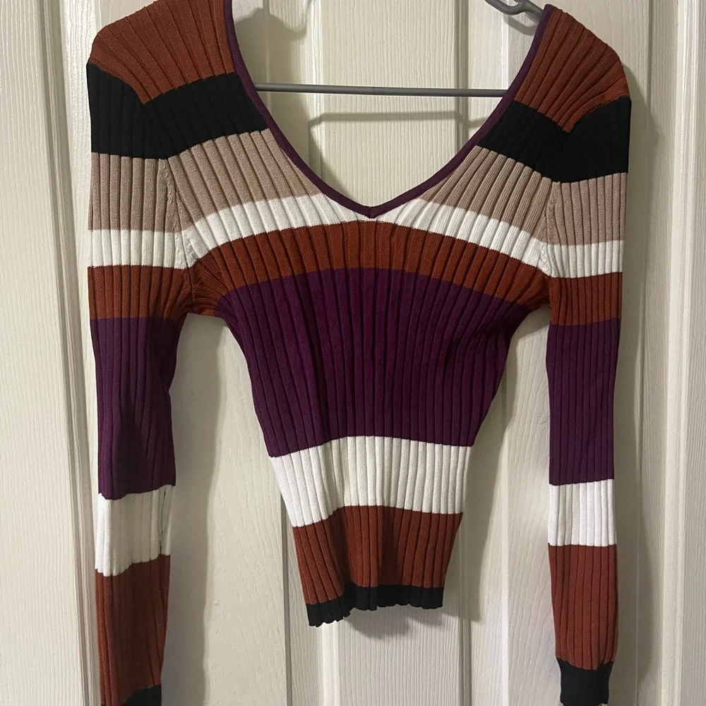 Striped V-Neck Ribbed Sweater - Picture 1 of 3